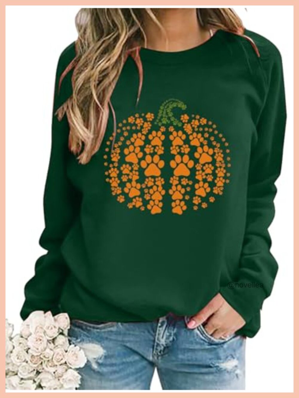 Pumpkin Dog Paw Pullover Sweatshirt Crew Neck Long Sleeve Fall Thanksgiving Top
